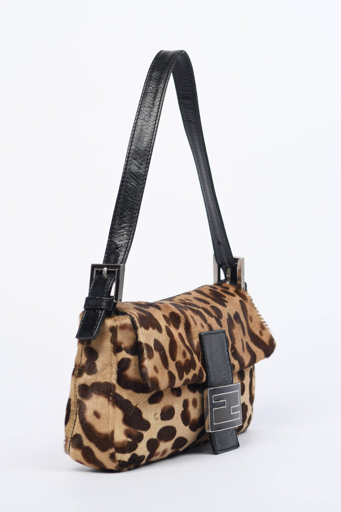 RARE Fendi Leopard Pony Hair Baguette Shoulder Bag