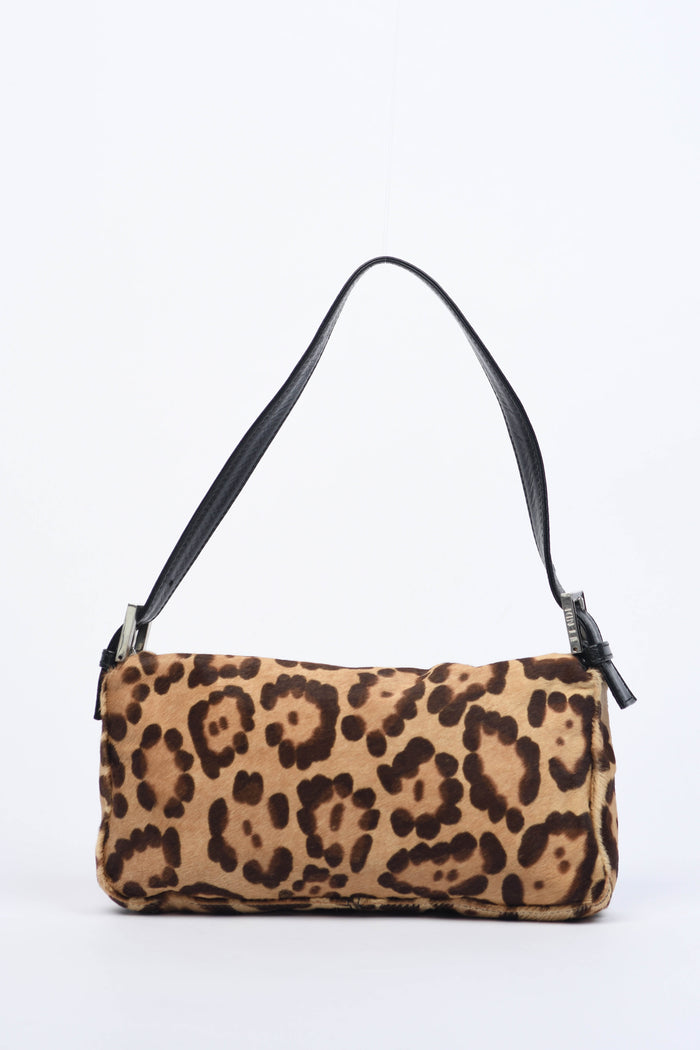 RARE Fendi Leopard Pony Hair Baguette Shoulder Bag