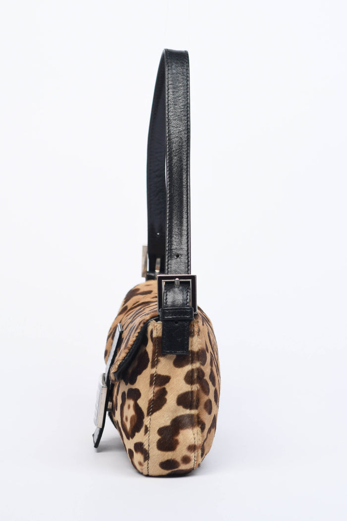 RARE Fendi Leopard Pony Hair Baguette Shoulder Bag