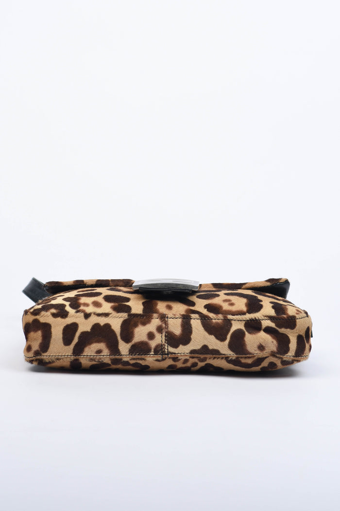 RARE Fendi Leopard Pony Hair Baguette Shoulder Bag