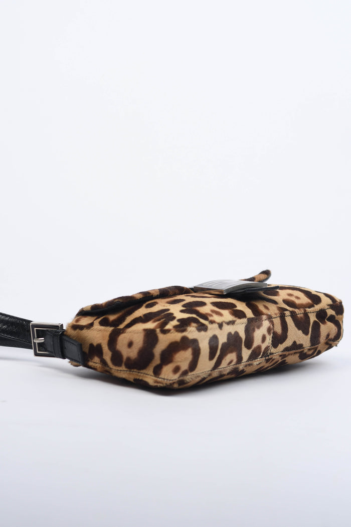 RARE Fendi Leopard Pony Hair Baguette Shoulder Bag
