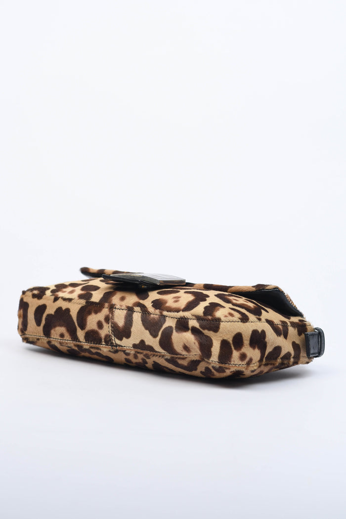 RARE Fendi Leopard Pony Hair Baguette Shoulder Bag