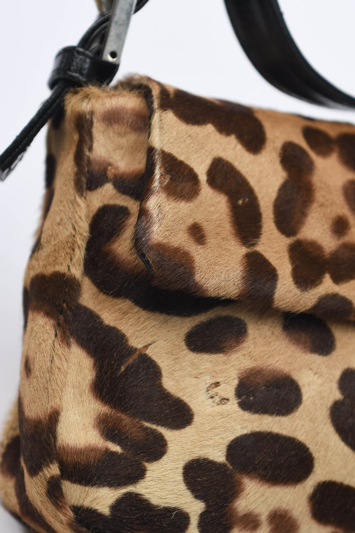 RARE Fendi Leopard Pony Hair Baguette Shoulder Bag