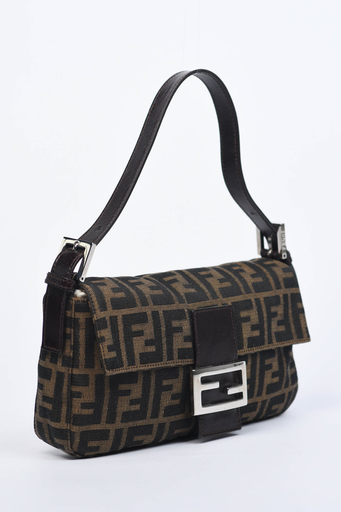 90s Fendi Zucca Baguette Monogram Shoulder Bag SHW