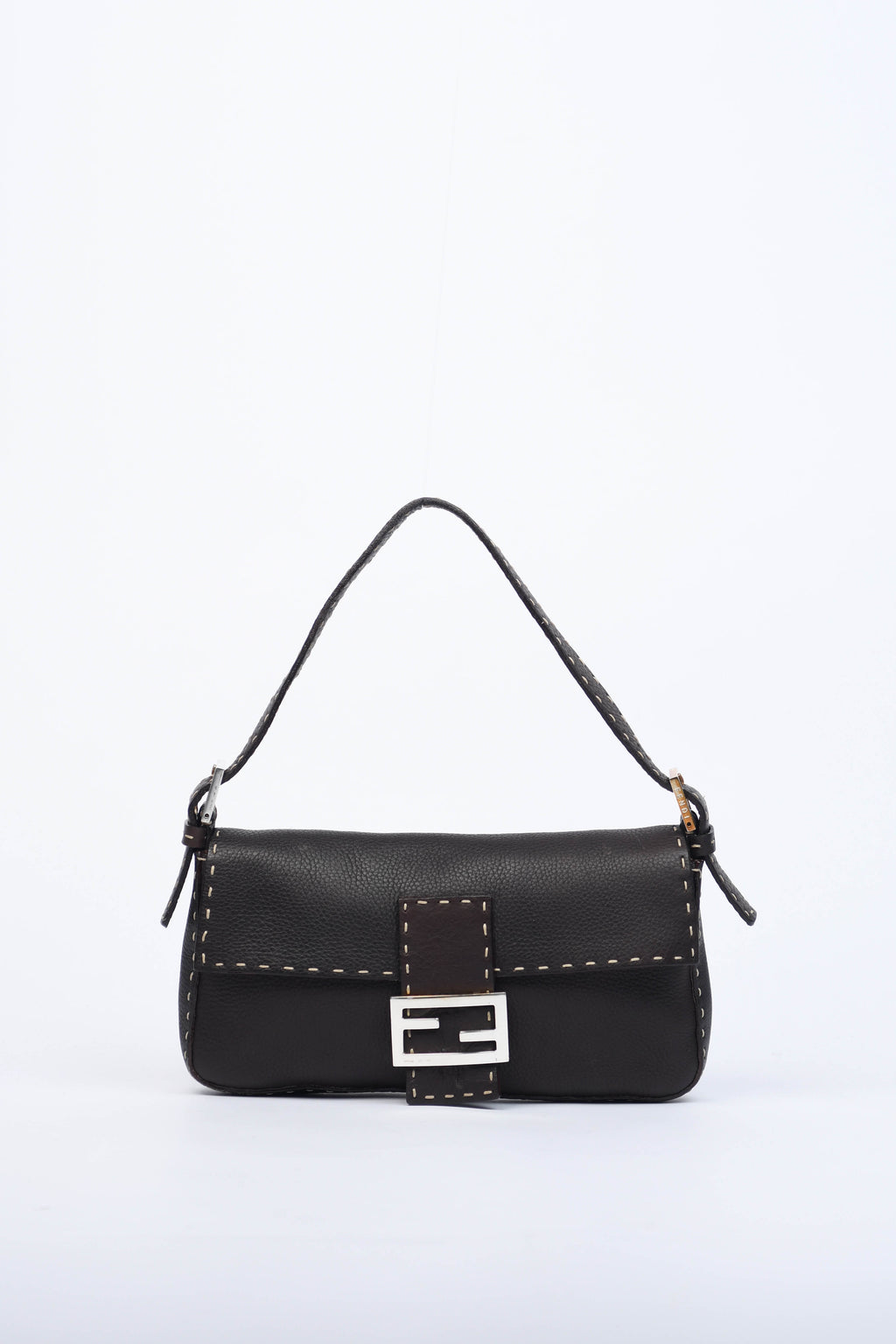 Vintage Fendi Brown Leather Selleria Baguette Shoulder Bag