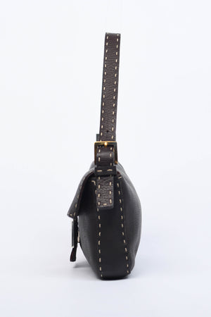 Vintage Fendi Brown Leather Selleria Baguette Shoulder Bag
