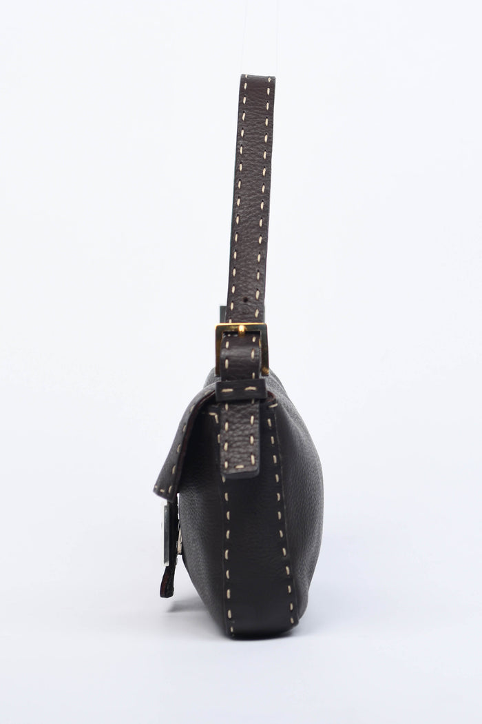 Vintage Fendi Brown Leather Selleria Baguette Shoulder Bag