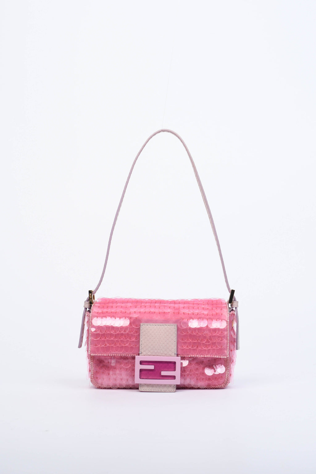 RARE Fendi Pink Sequin Mini Baguette Shoulder Bag