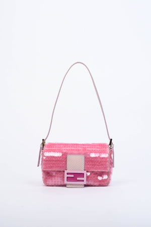 RARE Fendi Pink Sequin Mini Baguette Shoulder Bag