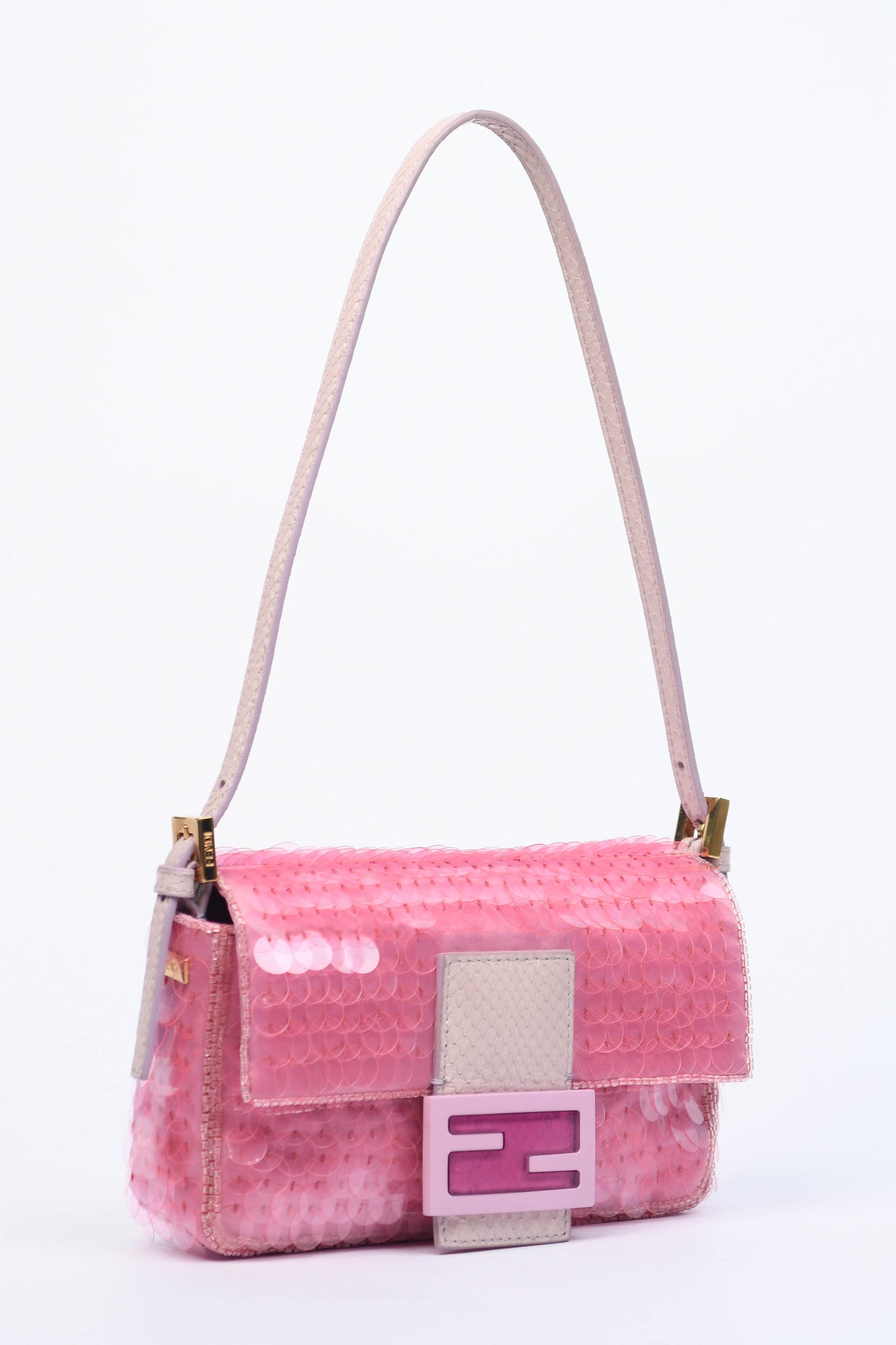 RARE Fendi Pink Sequin Mini Baguette Shoulder Bag