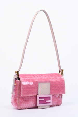 RARE Fendi Pink Sequin Mini Baguette Shoulder Bag