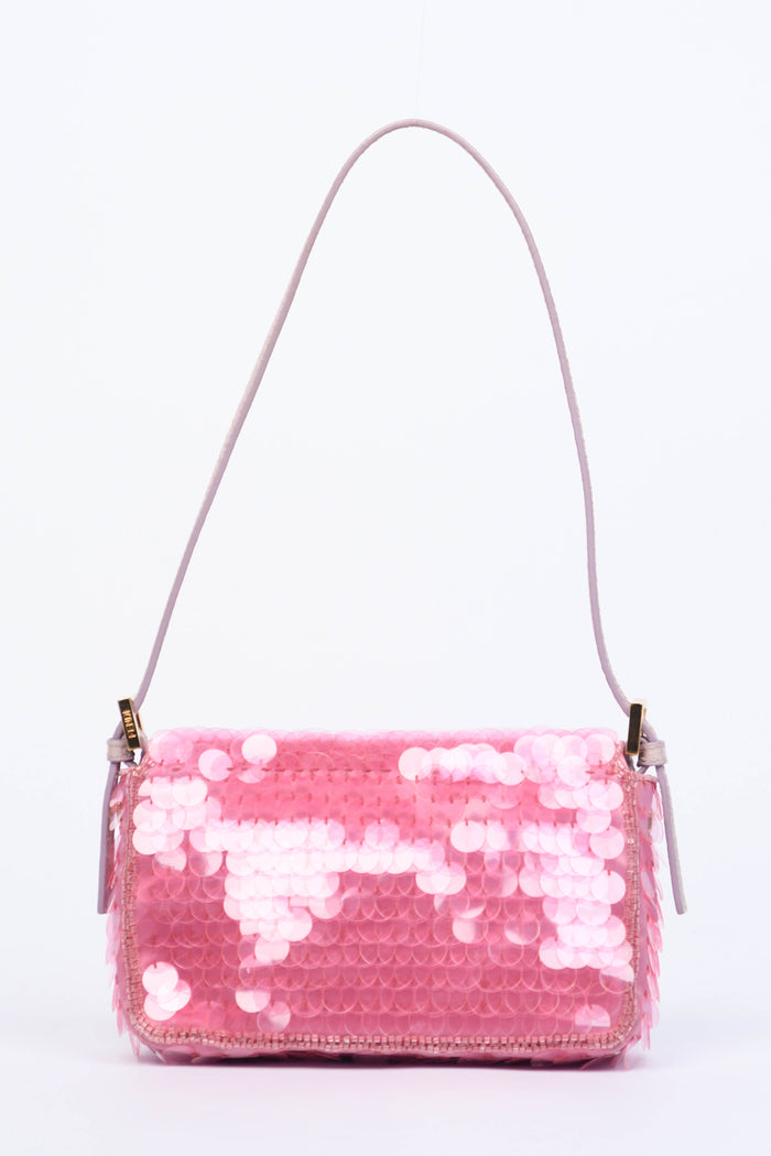 RARE Fendi Pink Sequin Mini Baguette Shoulder Bag