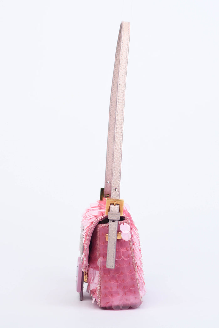 RARE Fendi Pink Sequin Mini Baguette Shoulder Bag