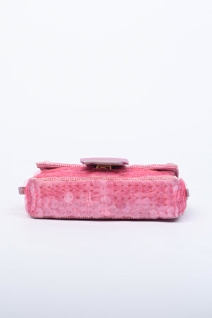 RARE Fendi Pink Sequin Mini Baguette Shoulder Bag