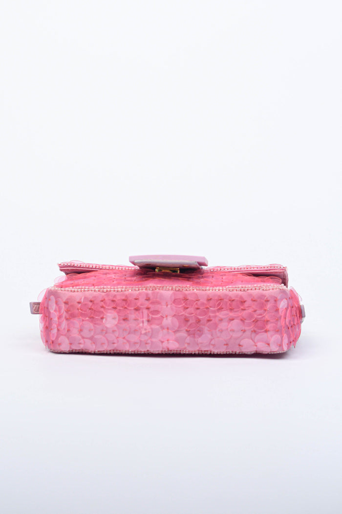 RARE Fendi Pink Sequin Mini Baguette Shoulder Bag