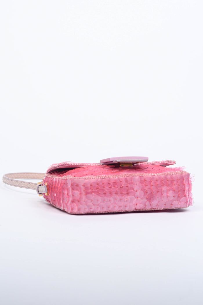 RARE Fendi Pink Sequin Mini Baguette Shoulder Bag