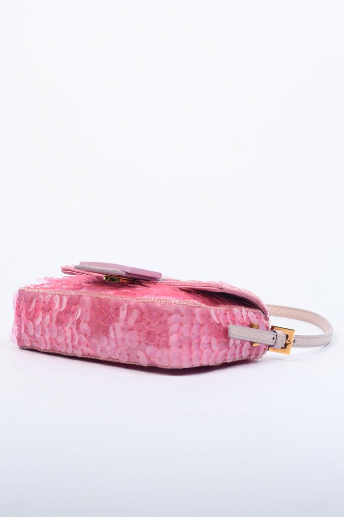 RARE Fendi Pink Sequin Mini Baguette Shoulder Bag