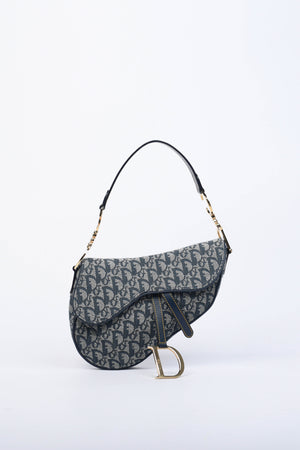 Vintage Christian Dior Navy Monogram Saddle Shoulder Bag