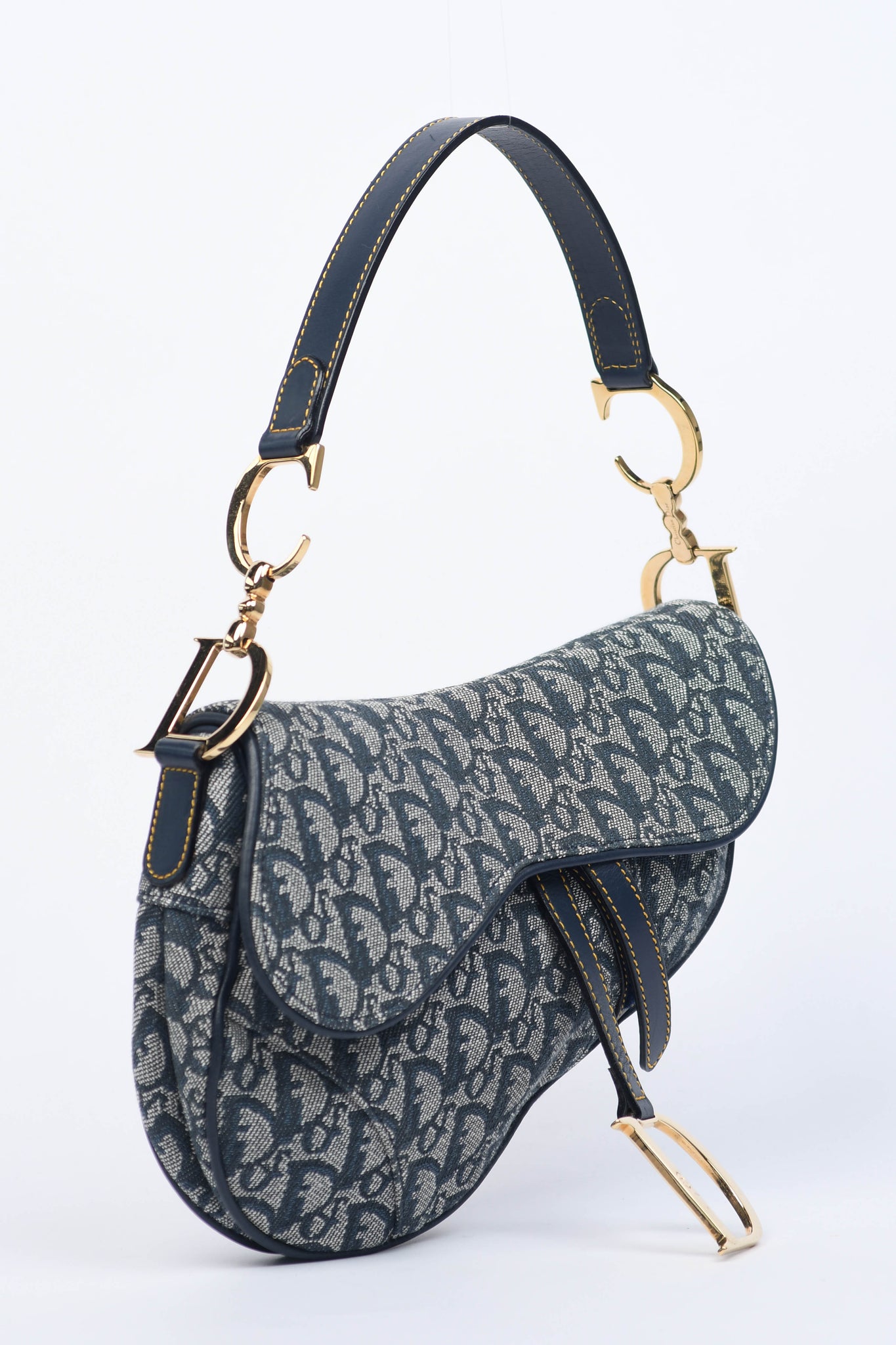 Vintage Christian Dior Navy Monogram Saddle Shoulder Bag