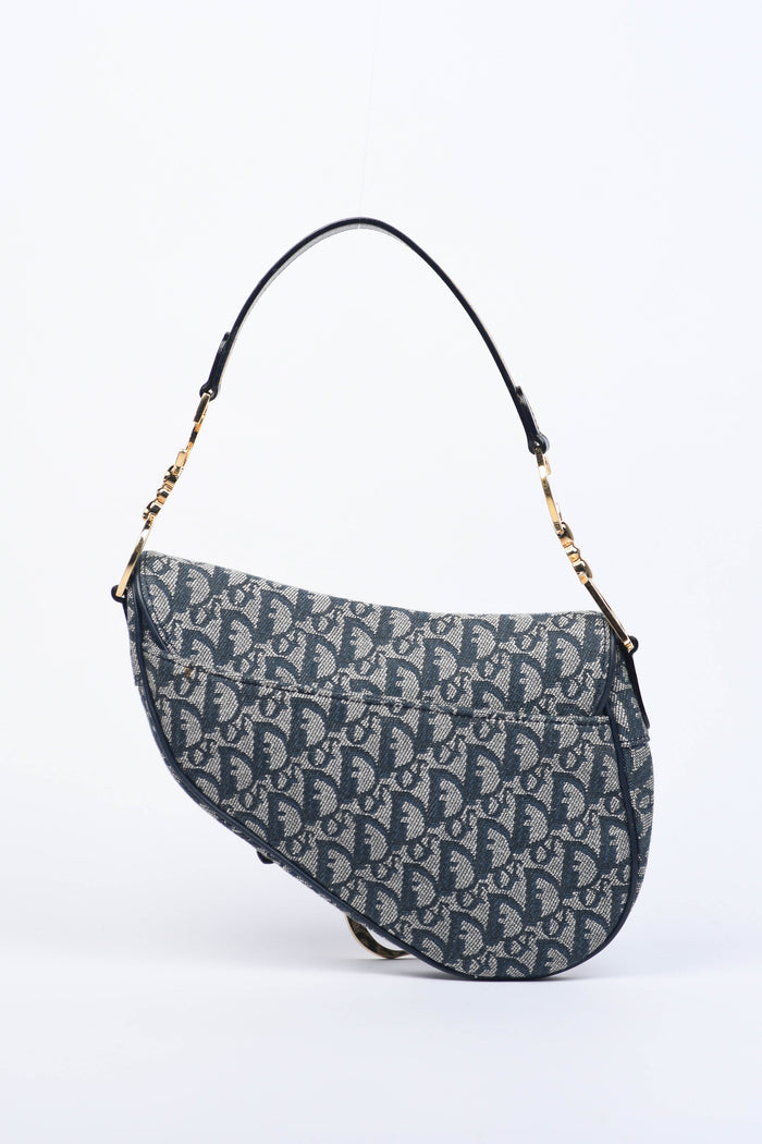 Vintage Christian Dior Navy Monogram Saddle Shoulder Bag