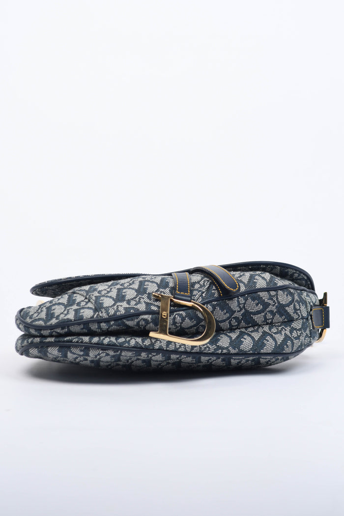 Vintage Christian Dior Navy Monogram Saddle Shoulder Bag