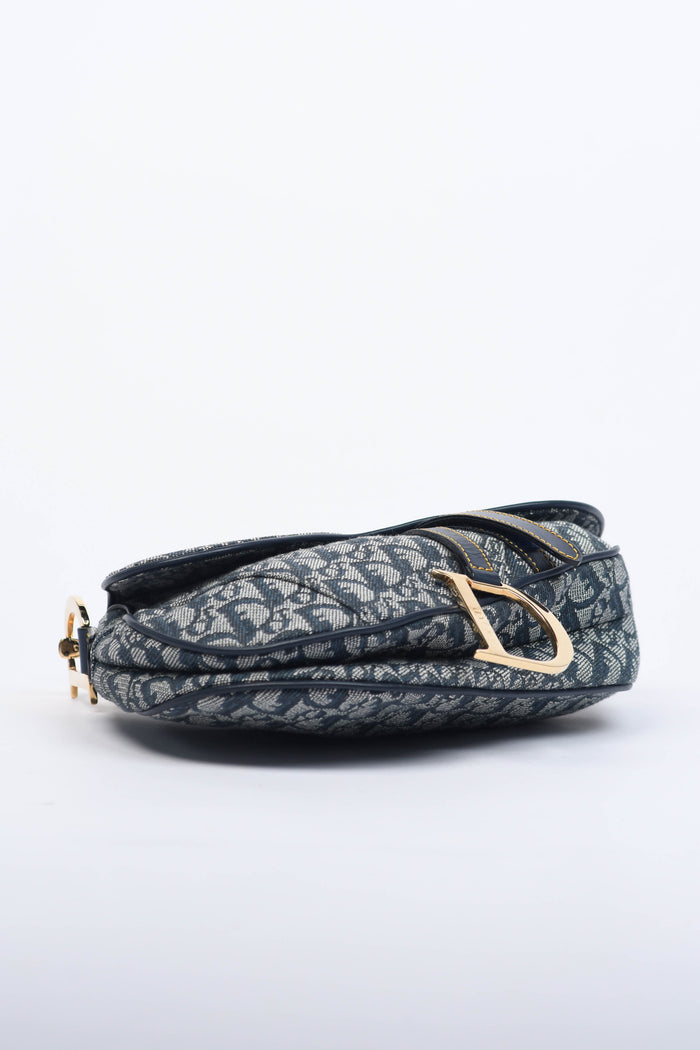 Vintage Christian Dior Navy Monogram Saddle Shoulder Bag
