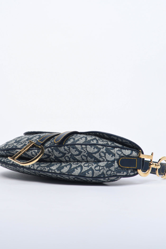 Vintage Christian Dior Navy Monogram Saddle Shoulder Bag