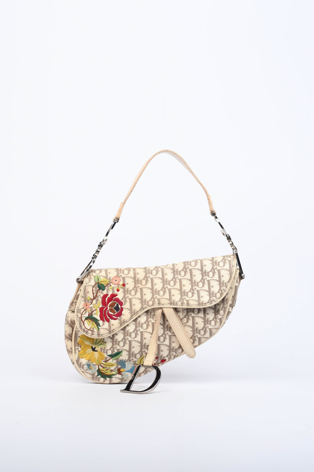 Vintage Christian Dior Floral Monogram Saddle Shoulder Bag