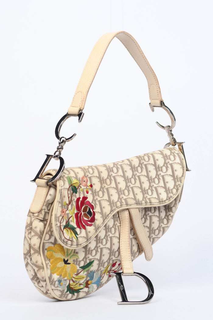 Vintage Christian Dior Floral Monogram Saddle Shoulder Bag
