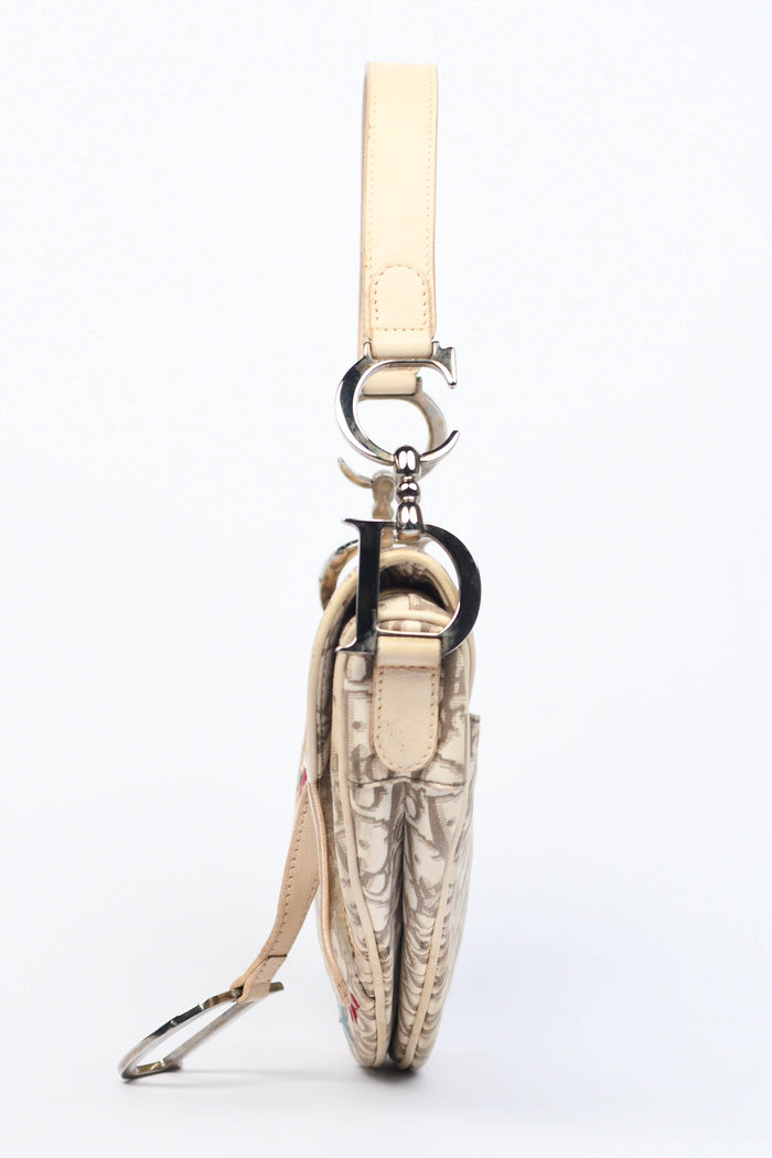 Vintage Christian Dior Floral Monogram Saddle Shoulder Bag