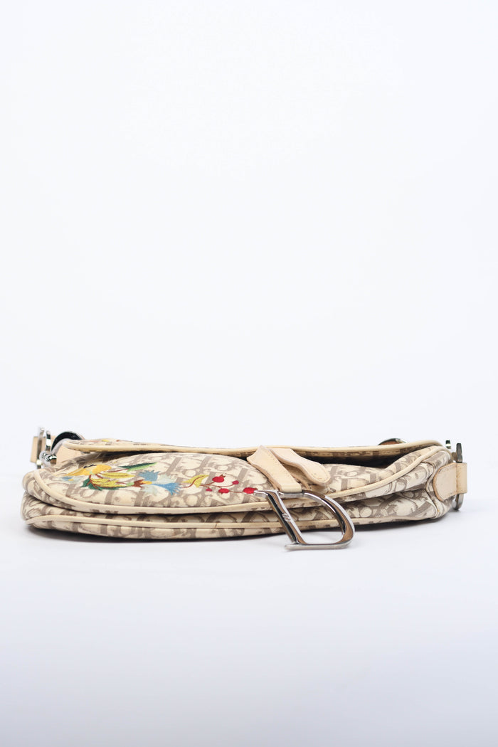 Vintage Christian Dior Floral Monogram Saddle Shoulder Bag