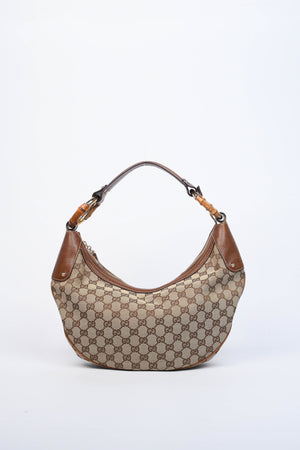 Vintage Gucci Monogram Bamboo Hobo Shoulder Bag