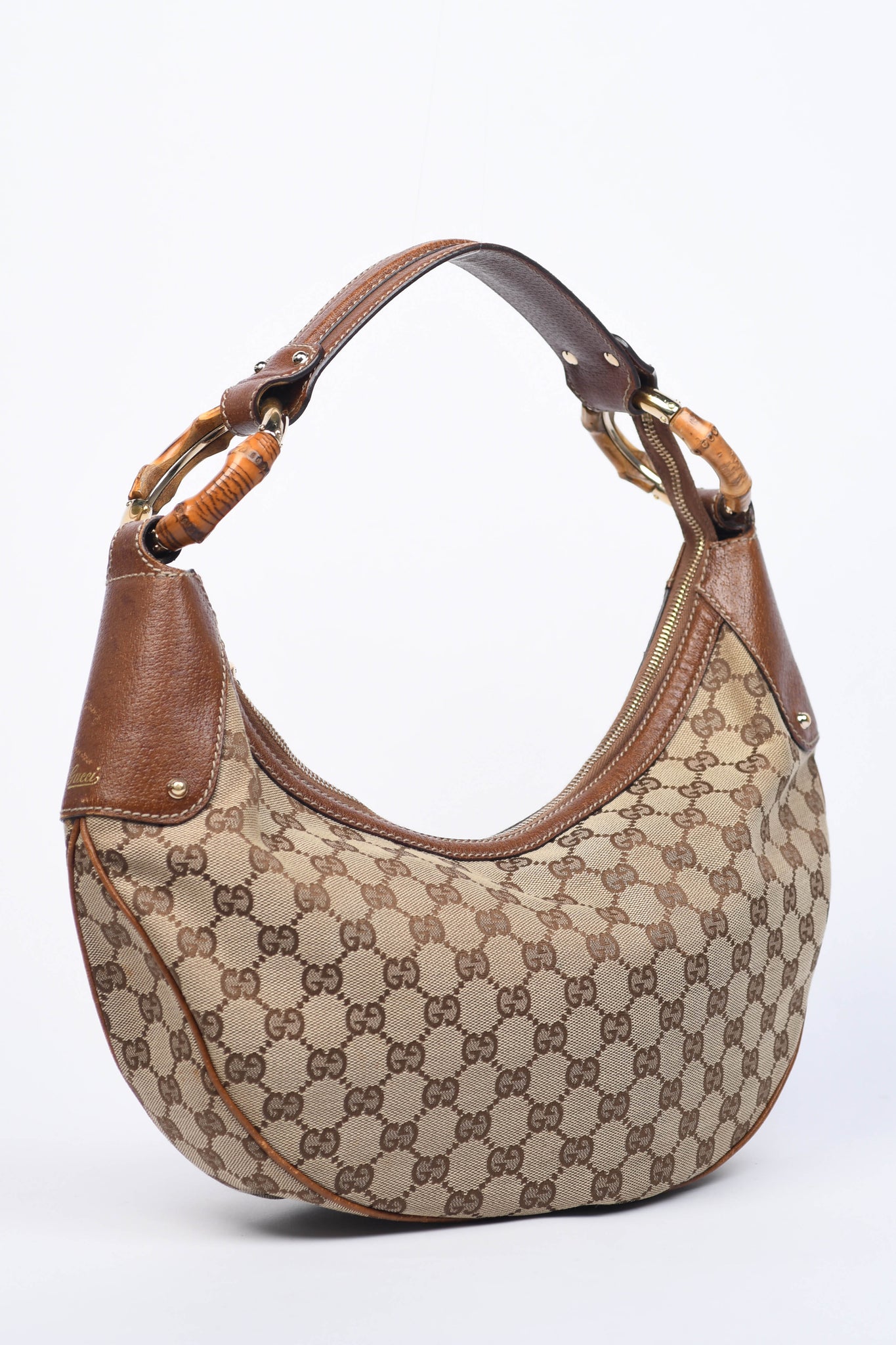 Vintage Gucci Monogram Bamboo Hobo Shoulder Bag