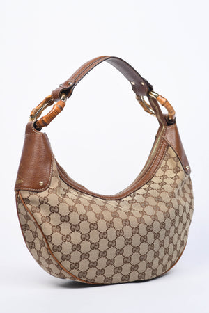 Vintage Gucci Monogram Bamboo Hobo Shoulder Bag