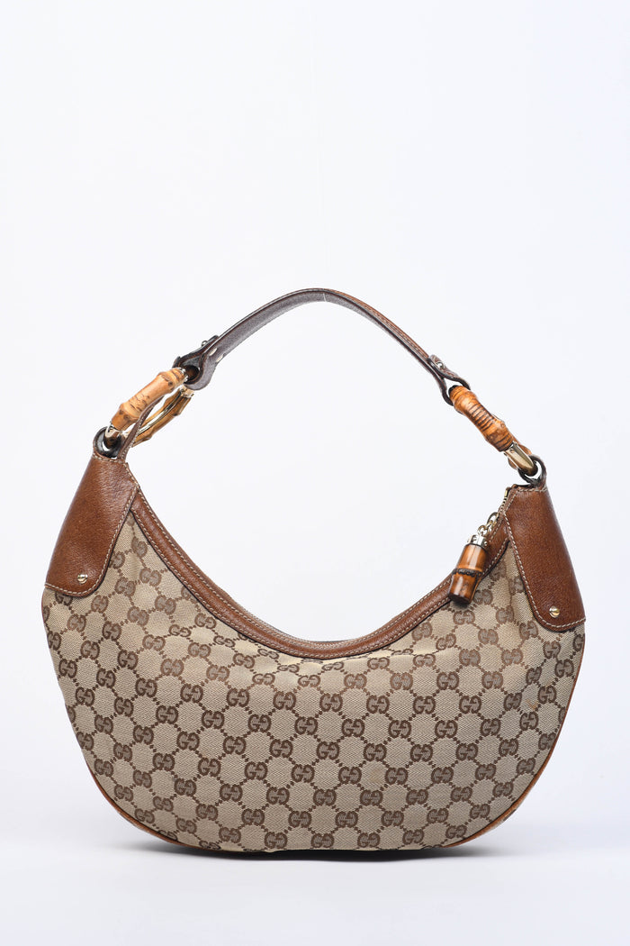 Vintage Gucci Monogram Bamboo Hobo Shoulder Bag