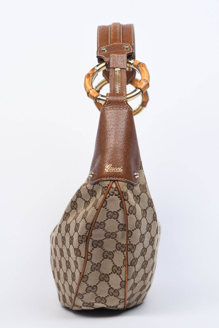 Vintage Gucci Monogram Bamboo Hobo Shoulder Bag