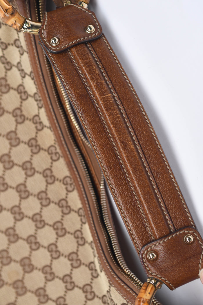 Vintage Gucci Monogram Bamboo Hobo Shoulder Bag