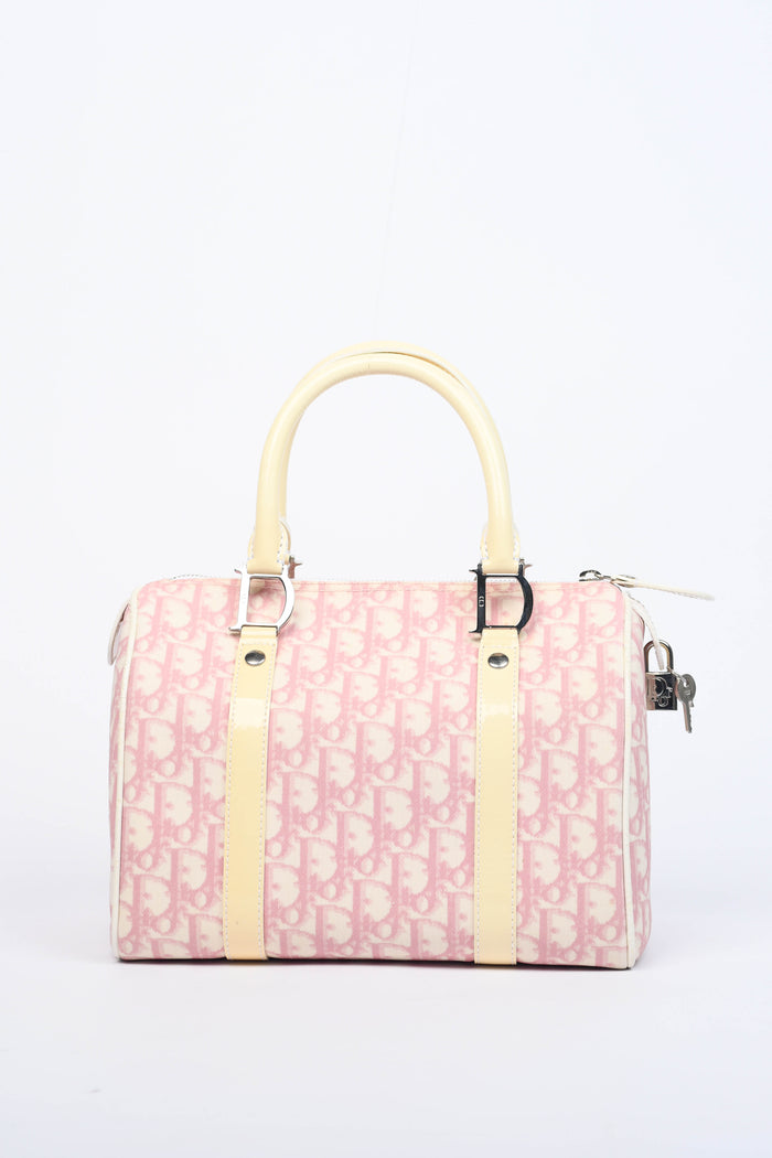 2000s Christian Dior Pink Monogram Canvas Small Boston Bag