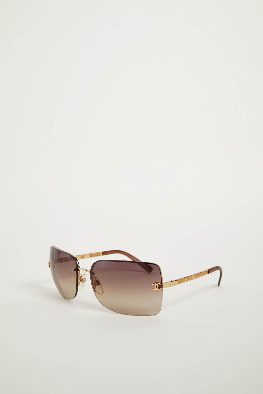 Vintage Chanel Brown Sunglasses with Leather Detail