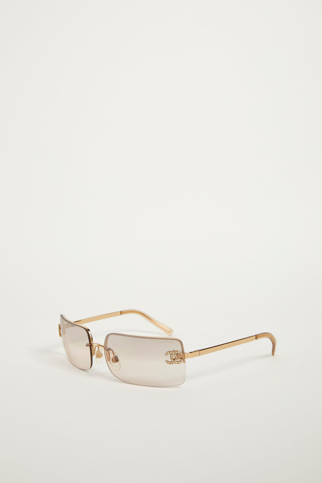 Y2K Chanel Gold Rectangular Gradient Diamanté CC Sunglasses