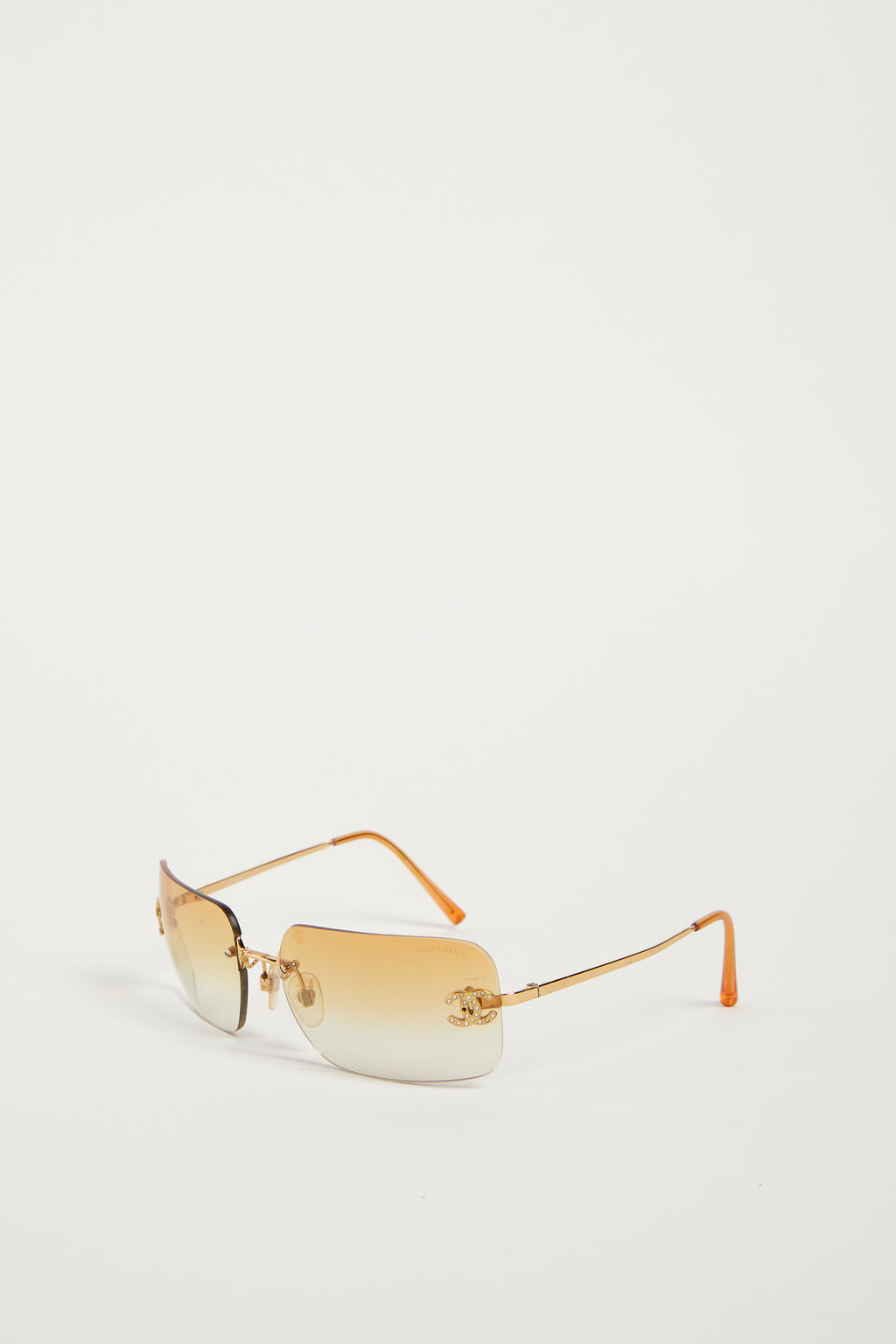 Y2K Chanel Gold Gradient Diamanté CC Sunglasses