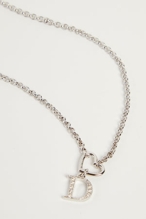 Y2K Christian Dior Silver Diamanté "D" Heart Necklace
