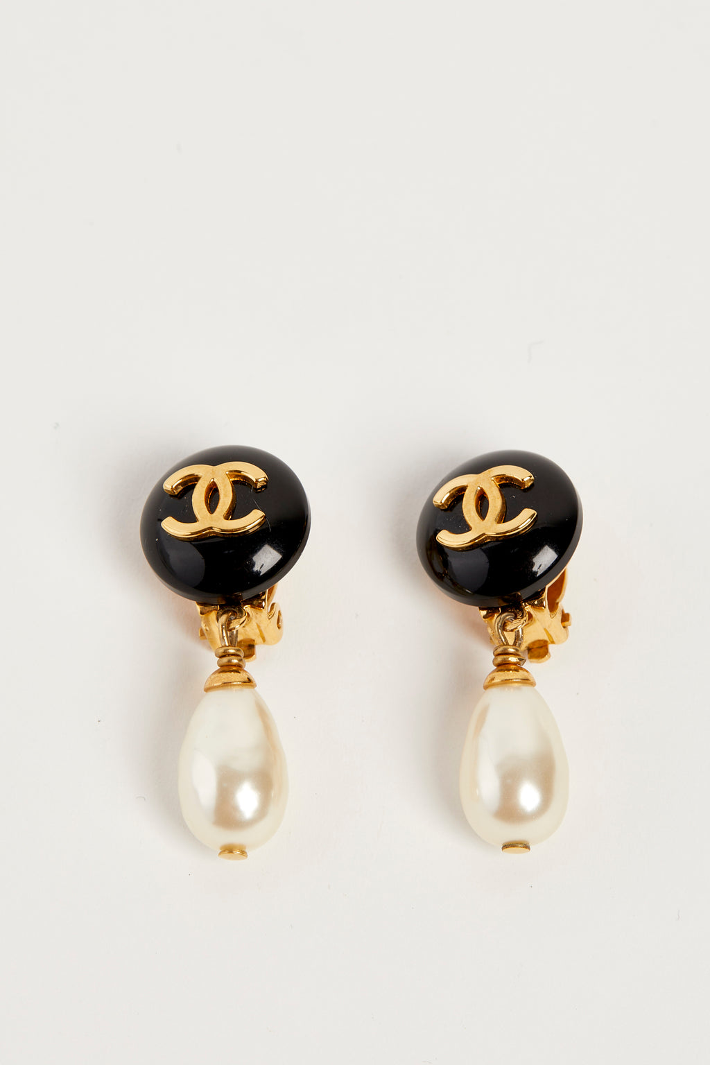 Vintage Chanel Black & Gold Pearl Drop Earrings
