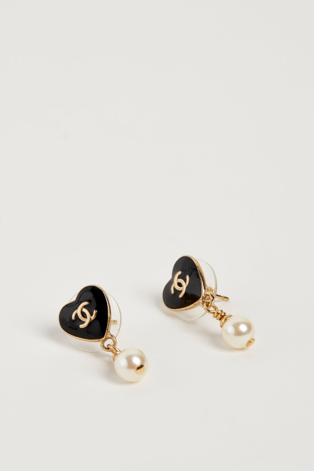 Vintage Chanel Mini Heart Earrings with Pearl Drop