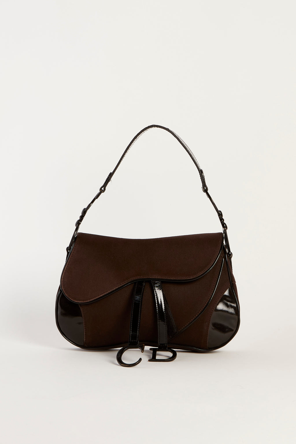 2000s Christian Dior Black & Brown Double Saddle Bag
