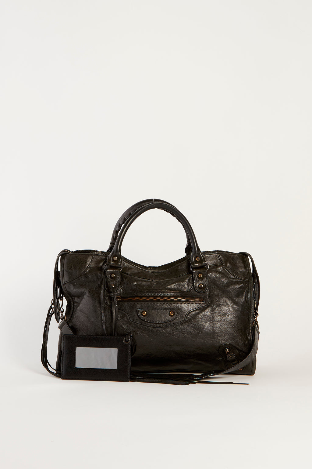 Y2K Balenciaga Black Leather City Shoulder Bag