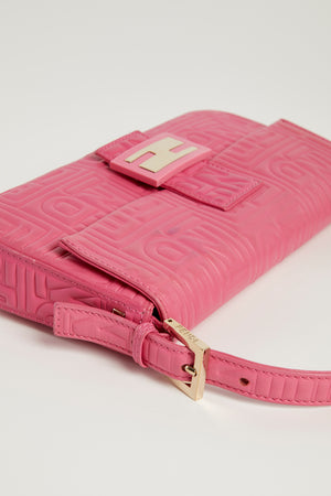 RARE Fendi Pink Nappa Leather Embossed Baguette Shoulder Bag