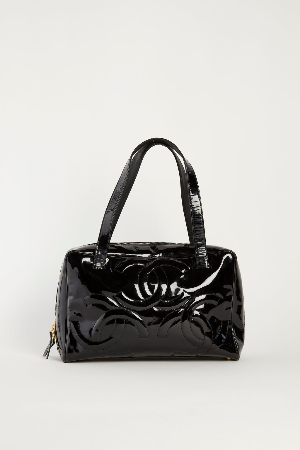 2000s Chanel Black Patent Leather CC Shoulder Bag