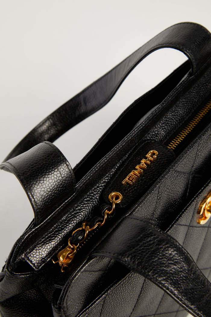 90s Chanel Black Caviar Quilted Shoulder Bag