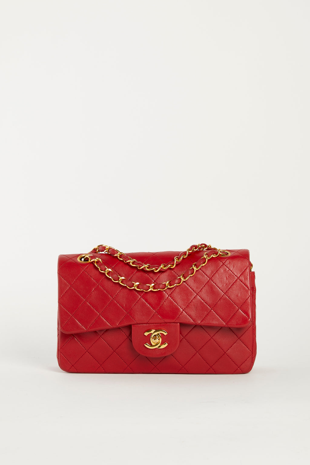 90s Chanel Red Leather Small Double Flap Bag GHW